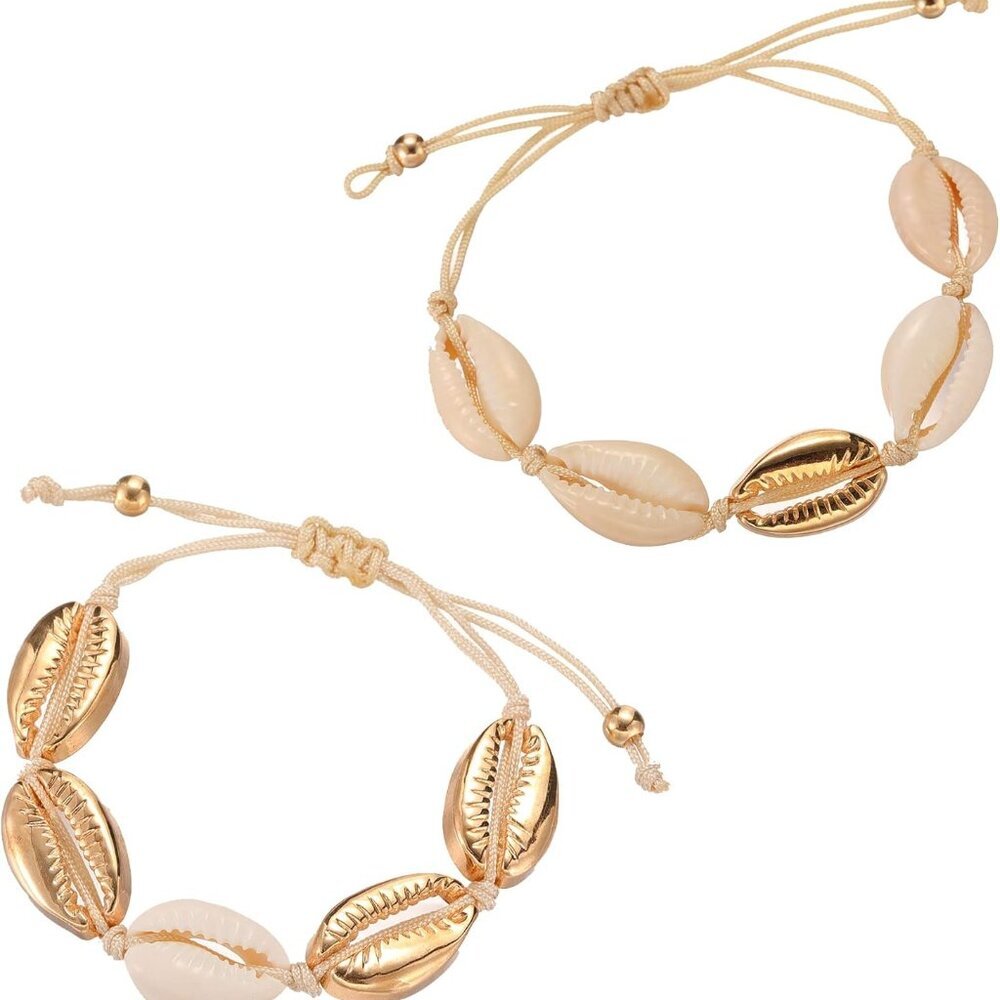 2Pcs Beach Shell Bracelet Anklet Set for Women Summer Handmade Bracelets Ankle B